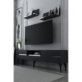 Dekortis Home Dekor 180DHDTRÜÇ5AG Tedy Lazer Pleksi Desenli Raflı Tv Sehpası Ünitesi Antrasit-Gümüş - Antrasit - Gümüş