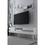 Dekortis Home Dekor 180DHDTRÜÇ5BA Tedy Lazer Pleksi Desenli Raflı Tv Sehpası Ünitesi Beyaz-Altın - Beyaz - Altın