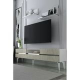 Dekortis Home Dekor 180Dhdtrüç5btg Tedy Lazer Pleksi Desenli Raflı Tv Sehpası Ünitesi Beyaz-Traverten-Gümüş