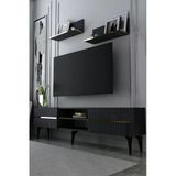 Dekortis Home Dekor 180Dhdtrür5aa Tedy Lazer Pleksi Desenli Raflı Tv Sehpası Ünitesi Antrasit-Altın
