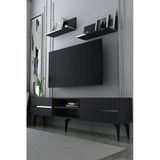 Dekortis Home Dekor 180Dhdtrür5ag Tedy Lazer Pleksi Desenli Raflı Tv Sehpası Ünitesi Antrasit-Gümüş