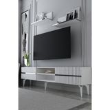 Dekortis Home Dekor 180DHDTRÜR5BG Tedy Lazer Pleksi Desenli Raflı Tv Sehpası Ünitesi Beyaz-Gümüş - Beyaz - Gümüş