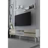 Dekortis Home Dekor 180DHDTRÜR5BTA Tedy Lazer Pleksi Desenli Raflı Tv Sehpası Ünitesi Beyaz-Traverten-Altın - Beyaz - Traverten - Gold