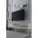 Dekortis Home Dekor 180Dhdtrür5bta Tedy Lazer Pleksi Desenli Raflı Tv Sehpası Ünitesi Beyaz-Traverten-Altın