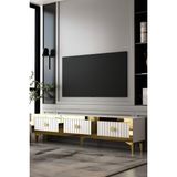 Dekortis Home Dekor 180DHDTS4BA Lina Pleksi Lazer Desen Tv Sehpası Beyaz-Altın - Beyaz - Altın