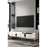 Dekortis Home Dekor 180DHDTS4BG Lina Pleksi Lazer Desen Tv Sehpası Beyaz-Gümüş - Beyaz - Gümüş