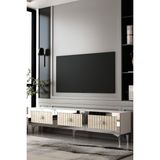 Dekortis Home Dekor 180DHDTS4BTG Lina Pleksi Lazer Desen Tv Sehpası Beyaz-Traverten-Gümüş - Beyaz - Traverten - Silver