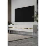 Dekortis Home Dekor 180DHDTS5BA Tedy 3 Kapaklı Pleksi Lazer Desen Tv Sehpası Beyaz-Altın - Beyaz - Altın