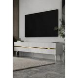 Dekortis Home Dekor 180Dhdts5ba Tedy 3 Kapaklı Pleksi Lazer Desen Tv Sehpası Beyaz-Altın
