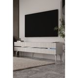 Dekortis Home Dekor 180DHDTS5BG Tedy 3 Kapaklı Pleksi Lazer Desen Tv Sehpası Beyaz-Gümüş - Beyaz - Gümüş