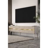 Dekortis Home Dekor 180DHDTS5BTA Tedy 3 Kapaklı Pleksi Lazer Desen Tv Sehpası Beyaz-Traverten-Altın - Beyaz - Traverten - Gold