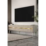 Dekortis Home Dekor 180Dhdts5bta Tedy 3 Kapaklı Pleksi Lazer Desen Tv Sehpası Beyaz-Traverten-Altın