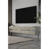 Dekortis Home Dekor 180Dhdts5btg Tedy 3 Kapaklı Pleksi Lazer Desen Tv Sehpası Beyaz-Traverten-Gümüş