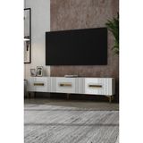 Dekortis Home Dekor 180DHDTS8BA Luna Kapaklı Pleksi Lazer Desen Tv Sehpası Beyaz-Altın - Beyaz - Altın