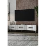 Dekortis Home Dekor 180Dhdts8bg Luna Kapaklı Pleksi Lazer Desen Tv Sehpası Beyaz-Gümüş