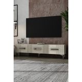Dekortis Home Dekor 180DHDTS8BTG Luna Kapaklı Pleksi Lazer Desen Tv Sehpası Beyaz-Traverten-Gümüş - Beyaz - Traverten - Silver