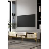 Dekortis Home Dekor 180DHDTSÇ4 Lina Pleksi Lazer Desen Tv Sehpası - Beyaz - Traverten - Gold