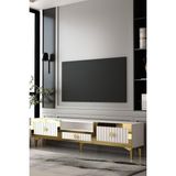 Dekortis Home Dekor 180DHDTSÇ4BA Lina Pleksi Lazer Desen Tv Sehpası Beyaz-Altın - Beyaz - Altın