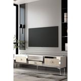 Dekortis Home Dekor 180DHDTSÇ4BTG Lina Pleksi Lazer Desen Tv Sehpası Beyaz-Traverten-Gümüş - Beyaz - Traverten - Silver