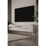 Dekortis Home Dekor 180DHDTSÇ5BA Tedy Kapaklı Pleksi Lazer Desen Tv Sehpası Beyaz-Altın - Beyaz - Altın