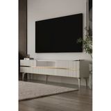 Dekortis Home Dekor 180Dhdtsç5ba Tedy Kapaklı Pleksi Lazer Desen Tv Sehpası Beyaz-Altın