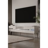Dekortis Home Dekor 180DHDTSÇ5BG Tedy Kapaklı Pleksi Lazer Desen Tv Sehpası Beyaz-Gümüş - Beyaz - Gümüş
