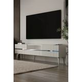 Dekortis Home Dekor 180Dhdtsç5bg Tedy Kapaklı Pleksi Lazer Desen Tv Sehpası Beyaz-Gümüş