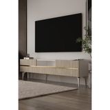 Dekortis Home Dekor 180DHDTSÇ5BTA Tedy Kapaklı Pleksi Lazer Desen Tv Sehpası Beyaz-Traverten-Altın - Beyaz - Traverten - Gold
