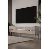 Dekortis Home Dekor 180DHDTSÇ5BTG Tedy Kapaklı Pleksi Lazer Desen Tv Sehpası Beyaz-Traverten-Gümüş - Beyaz - Traverten - Silver