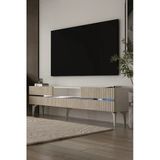 Dekortis Home Dekor 180Dhdtsç5btg Tedy Kapaklı Pleksi Lazer Desen Tv Sehpası Beyaz-Traverten-Gümüş