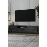 Dekortis Home Dekor 180DHDTSÇ8AA Luna Kapaklı Pleksi Lazer Desen Tv Sehpası Antrasit-Altın - Antrasit - Altın