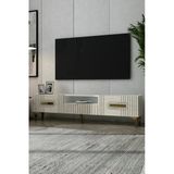 Dekortis Home Dekor 180Dhdtsç8bta Luna Kapaklı Pleksi Lazer Desen Tv Sehpası Beyaz-Traverten-Altın
