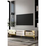 Dekortis Home Dekor 180DHDTSR4BTA Lina Pleksi Lazer Desen Tv Sehpası BEYAZ-TRAVERTEN-ALTIN - Beyaz - Traverten - Gold