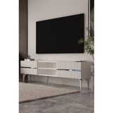 Dekortis Home Dekor 180DHDTSR5 Tedy Raflı, Pleksi Lazer Desen Tv Sehpası - Beyaz - Gümüş