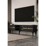Dekortis Home Dekor 180DHDTSR5AA Tedy Raflı, Pleksi Lazer Desen Tv Sehpası Antrasit-Altın - Antrasit - Altın