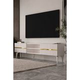 Dekortis Home Dekor 180DHDTSR5BA Tedy Raflı, Pleksi Lazer Desen Tv Sehpası Beyaz-Altın - Beyaz - Altın