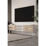 Dekortis Home Dekor 180DHDTSR5BTA Tedy Raflı, Pleksi Lazer Desen Tv Sehpası Beyaz-Traverten-Altın - Beyaz - Traverten - Gold