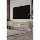 Dekortis Home Dekor 180DHDTSR5BTG Tedy Raflı, Pleksi Lazer Desen Tv Sehpası Beyaz-Traverten-Gümüş - Beyaz - Traverten - Silver