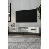 Dekortis Home Dekor 180DHDTSR8 Luna Kapaklı Pleksi Lazer Desen Tv Sehpası - Beyaz - Altın