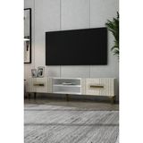 Dekortis Home Dekor 180DHDTSR8 Luna Kapaklı Pleksi Lazer Desen Tv Sehpası - Beyaz - Traverten - Gold