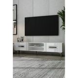 Dekortis Home Dekor 180Dhdtsr8bg Luna Kapaklı Pleksi Lazer Desen Tv Sehpası Beyaz-Gümüş