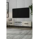Dekortis Home Dekor 180Dhdtsr8bta Luna Kapaklı Pleksi Lazer Desen Tv Sehpası Beyaz-Traverten-Altın