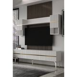 Dekortis Home Dekor 180DHDTÜ5BA Tedy Lazer Pleksi Desen Kapak Tv Ünitesi Takımı Beyaz-Altın - Beyaz - Altın