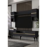 Dekortis Home Dekor 180DHDTÜÇ5AA Tedy Lazer Pleksi Desenli Tv Ünitesi Takım Antrasit-Altın - Antrasit - Altın