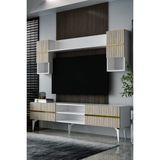 Dekortis Home Dekor 180DHDTÜR5BTA Tedy Lazer Pleksi Desenli Raflı Tv Ünitesi Takımı Beyaz-Traverten-Altın - Beyaz - Traverten - Gold