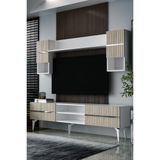 Dekortis Home Dekor 180DHDTÜR5BTG Tedy Lazer Pleksi Desenli Raflı Tv Ünitesi Takımı Beyaz-Traverten-Gümüş - Beyaz - Traverten - Silver