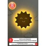 Dekorvin 1 Adet Gülen Güneş Led Işık Gece Lambası Bebek Çocuk Odası Duvar Dekorasyon Aydınlatma Ahşap Lamba