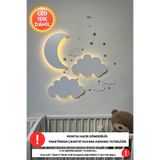 Dekorvin 2 Bulut 1 Ay Dede Set Gece Lambası Bebek Çocuk Odası Duvar Dekorasyonu Aydınlatma Ahşap Gece Lambası
