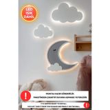 Dekorvin 3lü Set 2 Bulut 1 Ay Led Işık Gece Lambası Bebek Çocuk Odası Duvar Dekorasyon Aydınlatma Ahşap Lamba