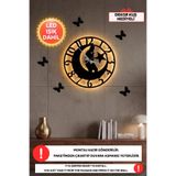 Dekorvin Led Işıklı Atatürk Duvar Saati Sessiz Dekoratif Modern Siyah Ahşap Duvar Saati 40x40cm